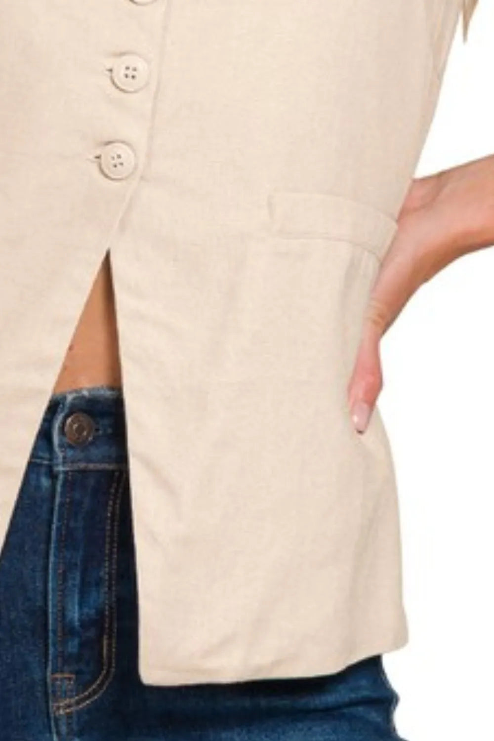 Dam Väst Ärmlös Linne Med Knappslutning Och Bindning 2