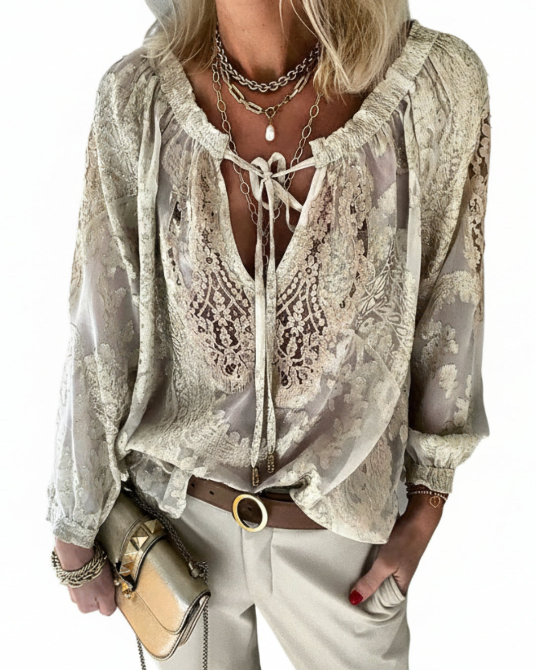 Damblus Med Spetsdetaljer Trendig Design 1