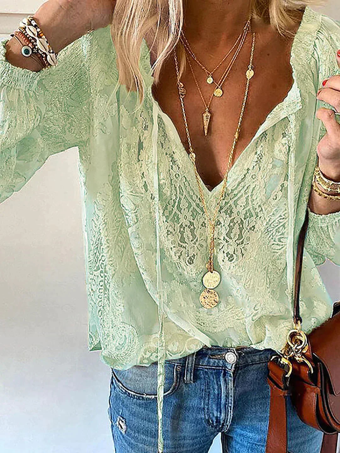 Damblus Med Spetsdetaljer Trendig Design 3
