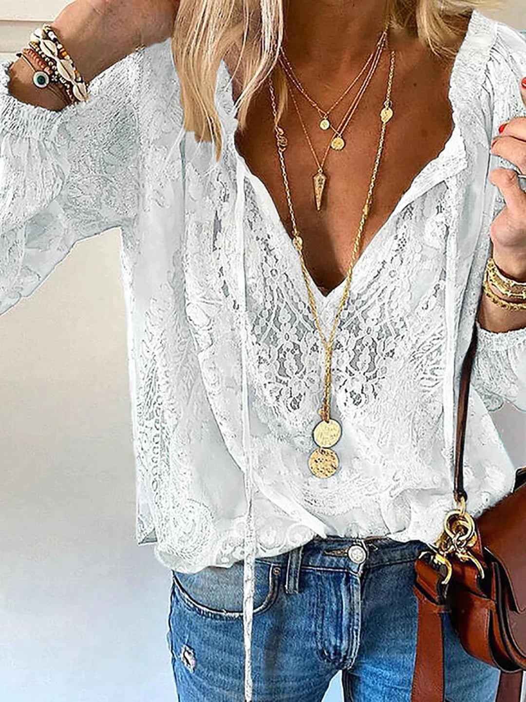 Damblus Med Spetsdetaljer Trendig Design 4