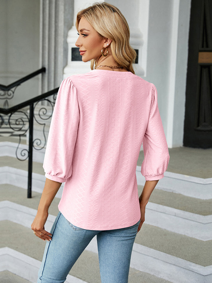 Damblus Notch-Hals Trekvartslånga Ärmar Rayon Polyester Spandex 1