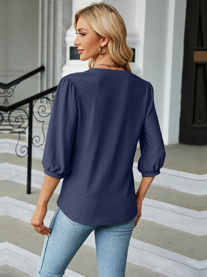 Damblus Notch-Hals Trekvartslånga Ärmar Rayon Polyester Spandex 7