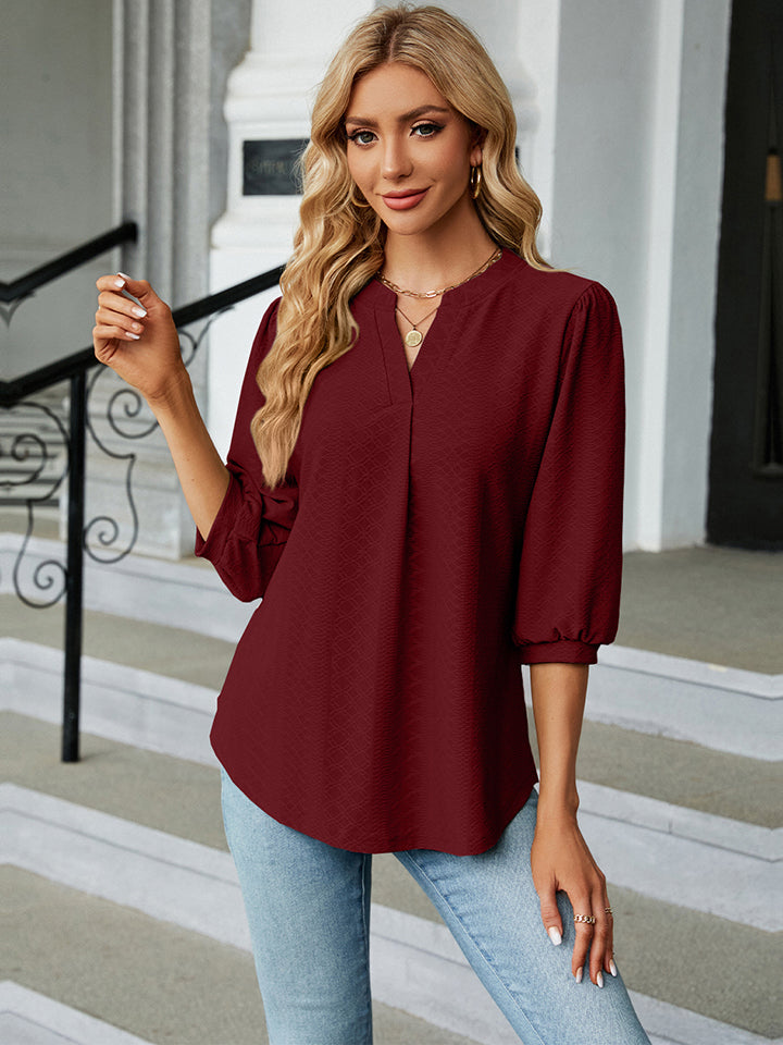 Damblus Notch-Hals Trekvartslånga Ärmar Rayon Polyester Spandex 8