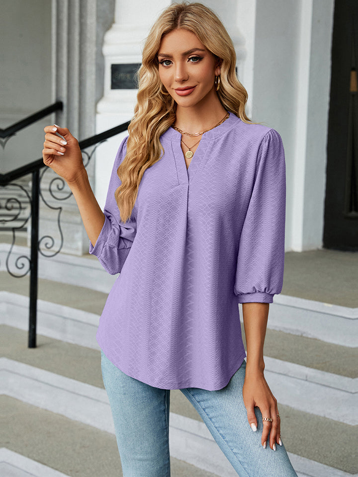 Damblus Notch-Hals Trekvartslånga Ärmar Rayon Polyester Spandex 9
