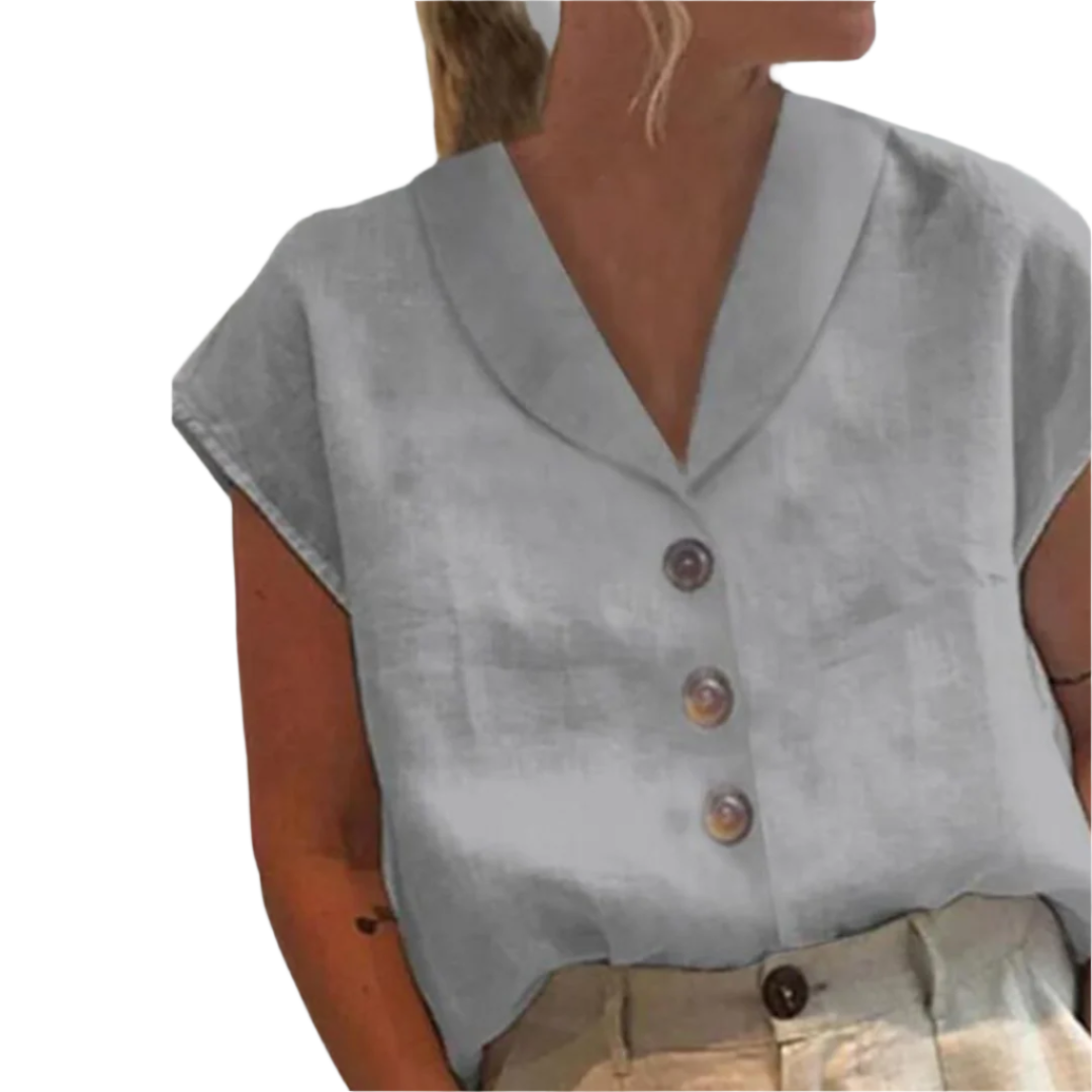 Damblus Vid Krage Stora Knappar Mjuk Tygblandning 0