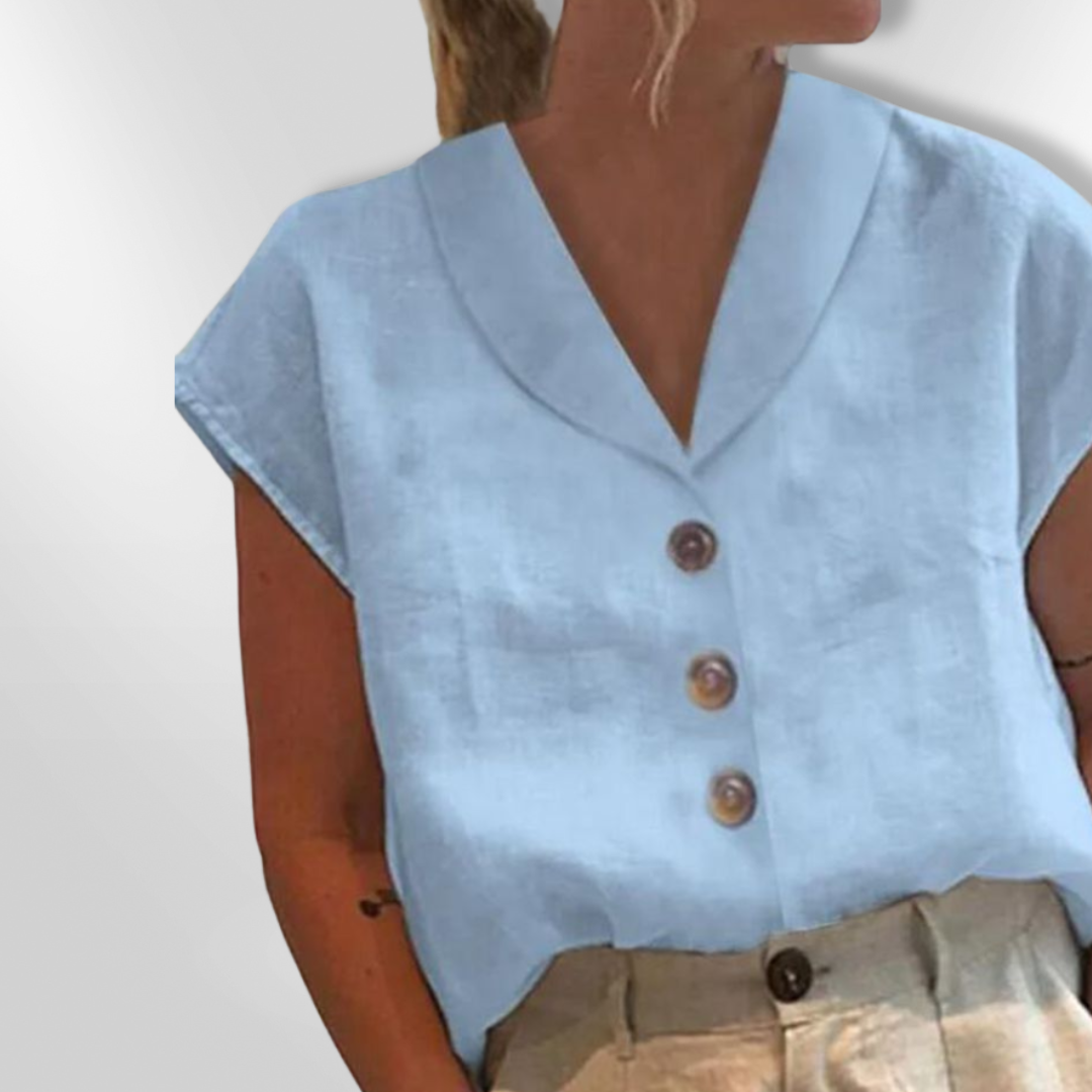 Damblus Vid Krage Stora Knappar Mjuk Tygblandning 3