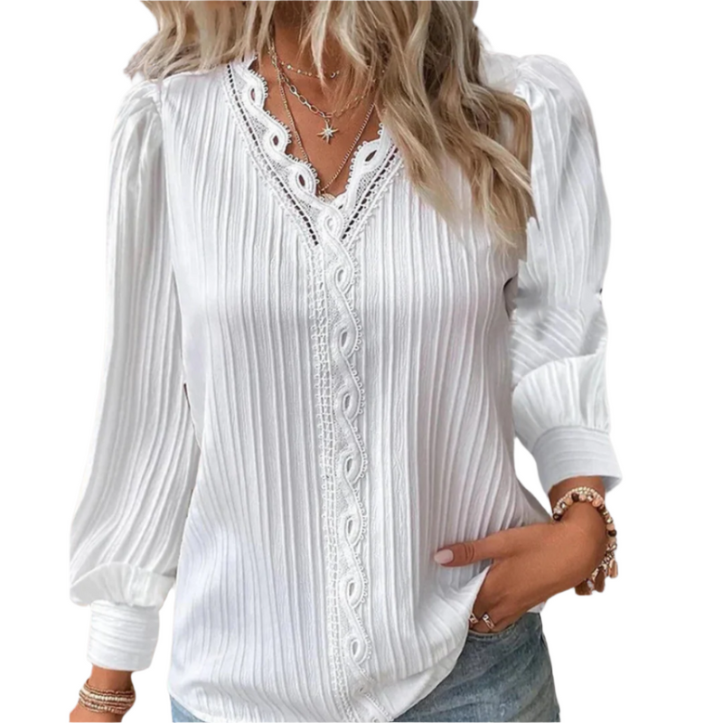 Damblus med Plisserad Design och Spetsdetaljer 0