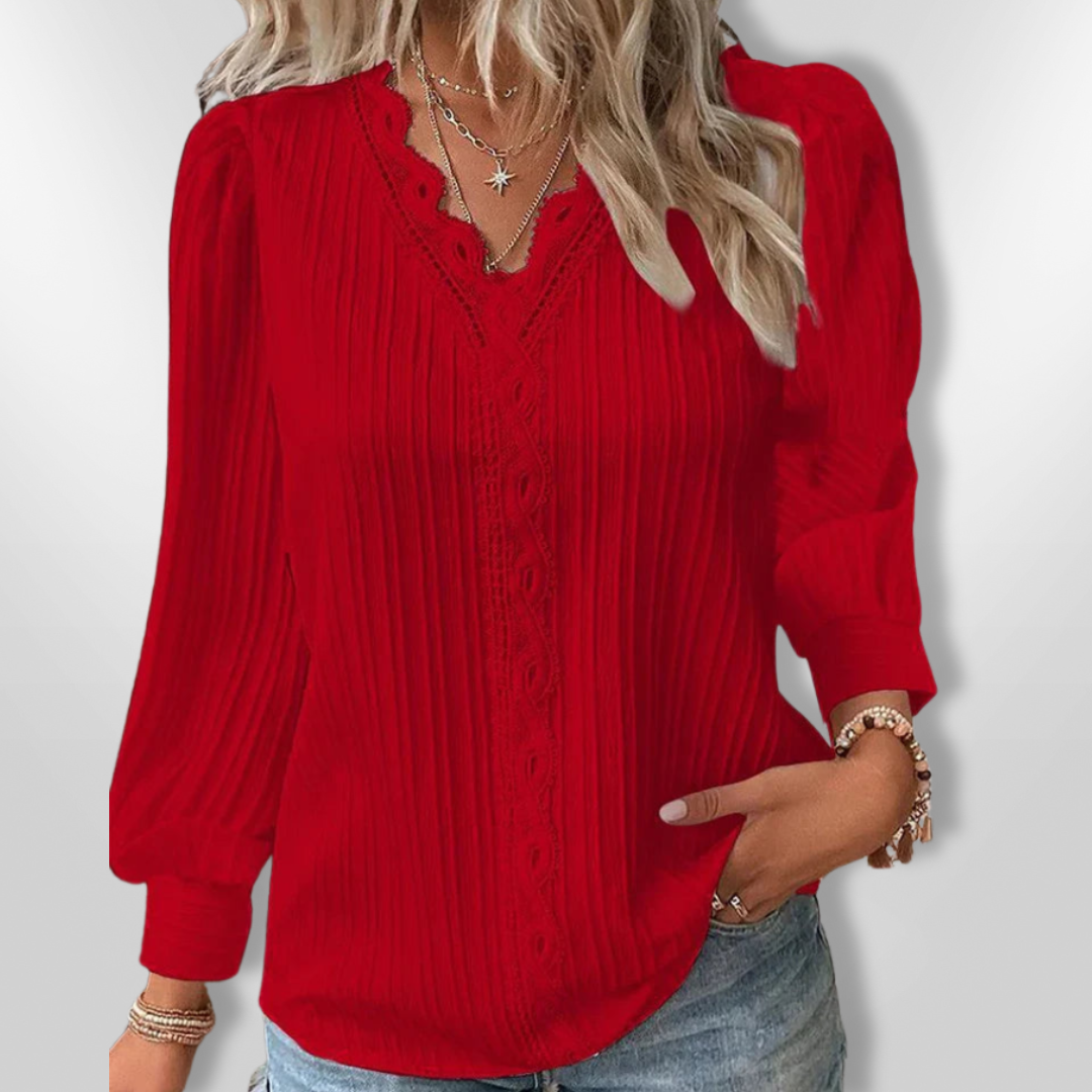 Damblus med Plisserad Design och Spetsdetaljer 4