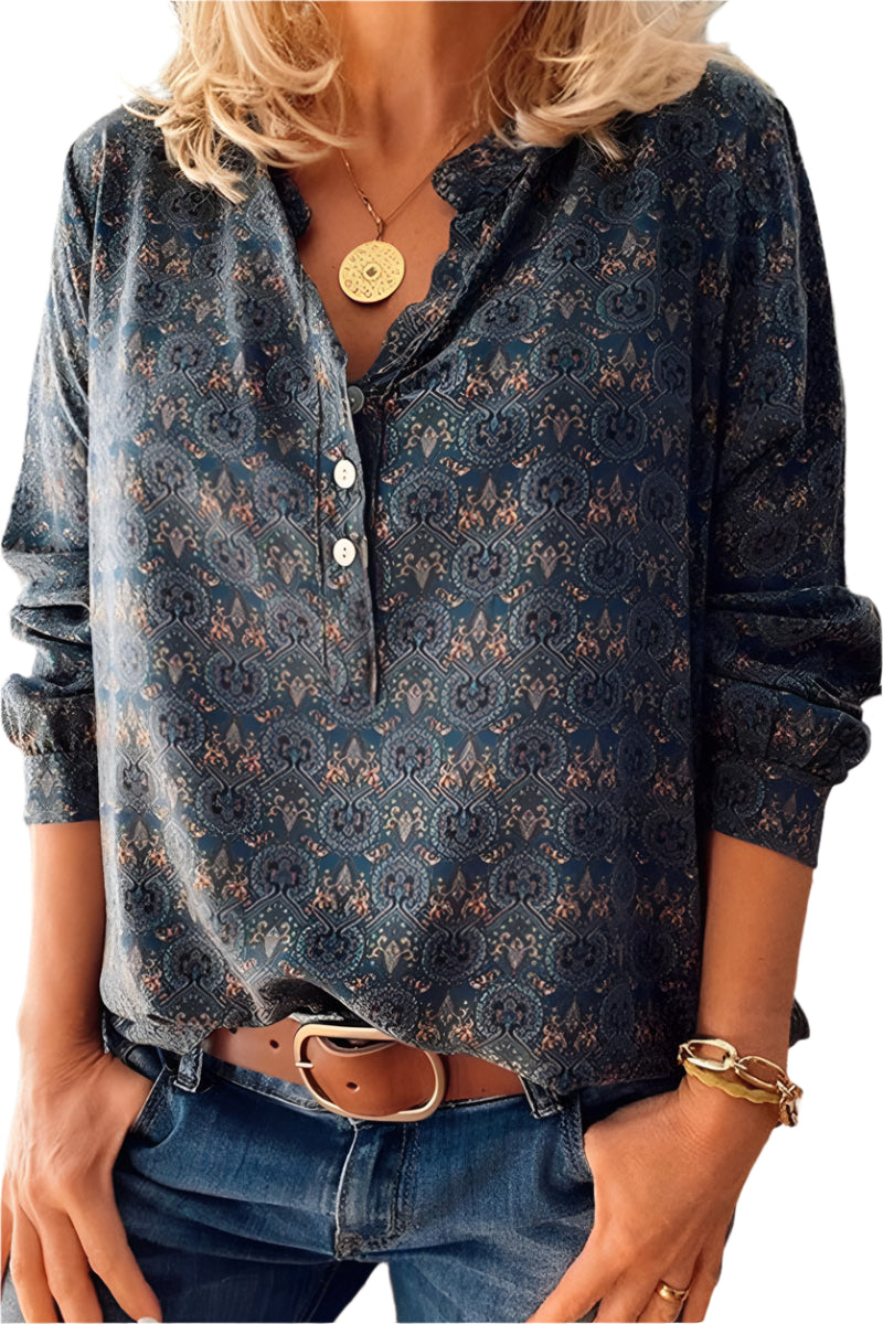 Damblus med allovertryck och cutout-halsringning 0