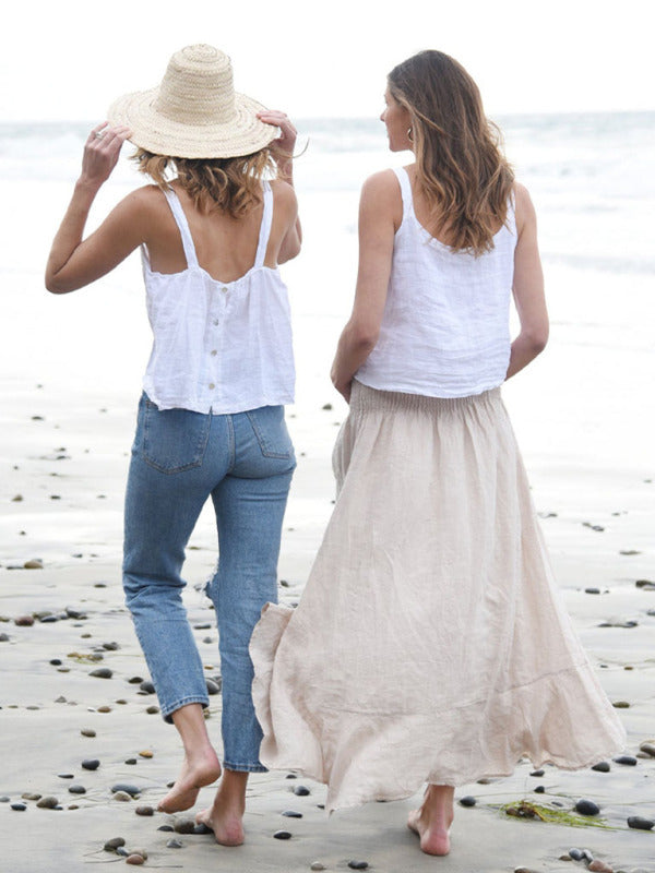 Damens Cropped Top Retro Design i Linne 3