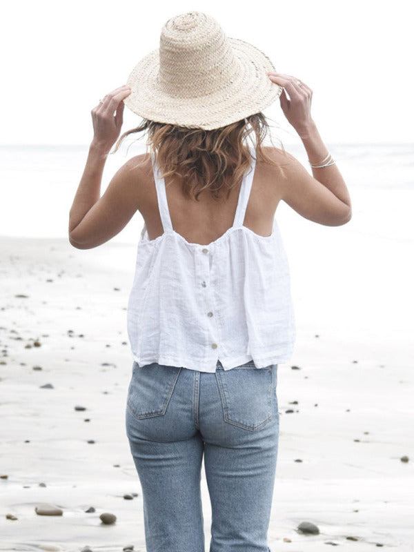 Damens Cropped Top Retro Design i Linne 6