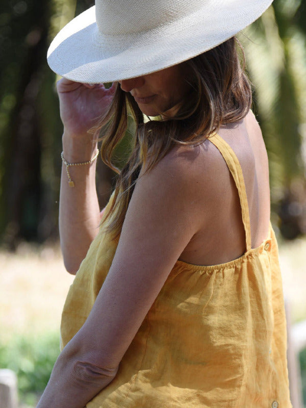 Damens Cropped Top Retro Design i Linne 7