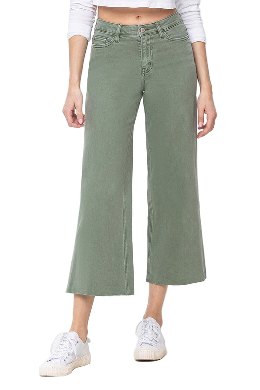 Damens Högmidjade Vida Jeans i Armygrön 0