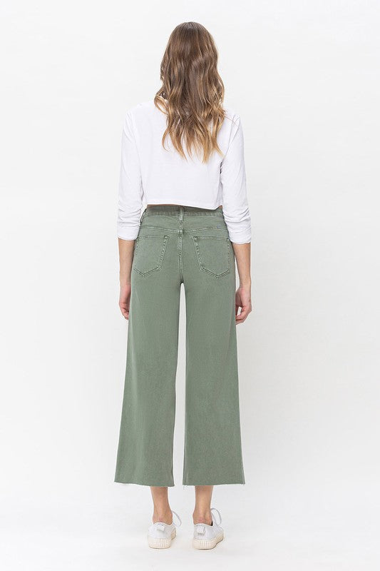 Damens Högmidjade Vida Jeans i Armygrön 2