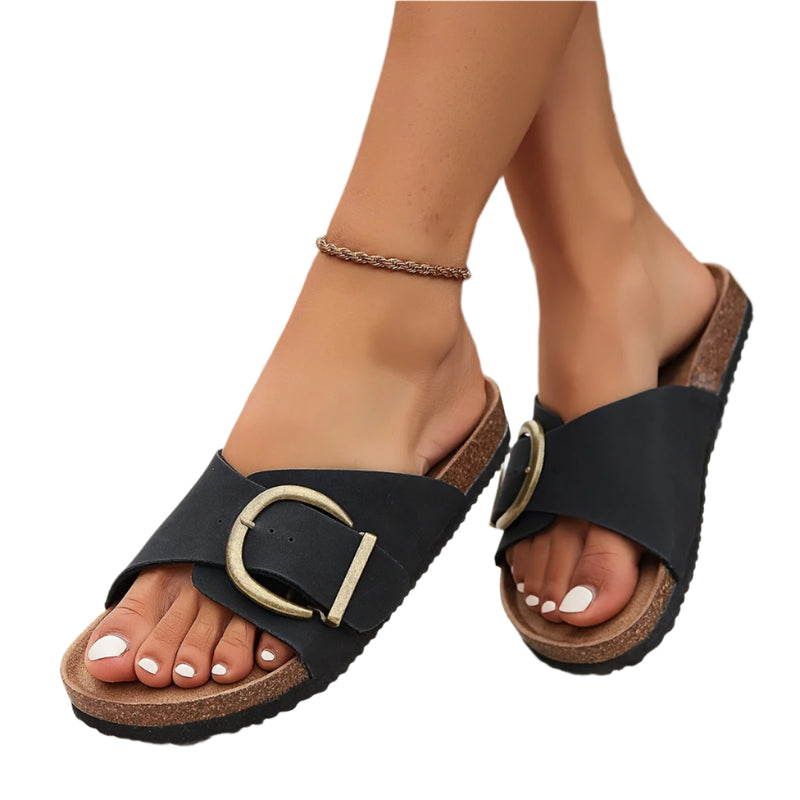 Damens Kork Sandaler med Justerbara Remmar 0