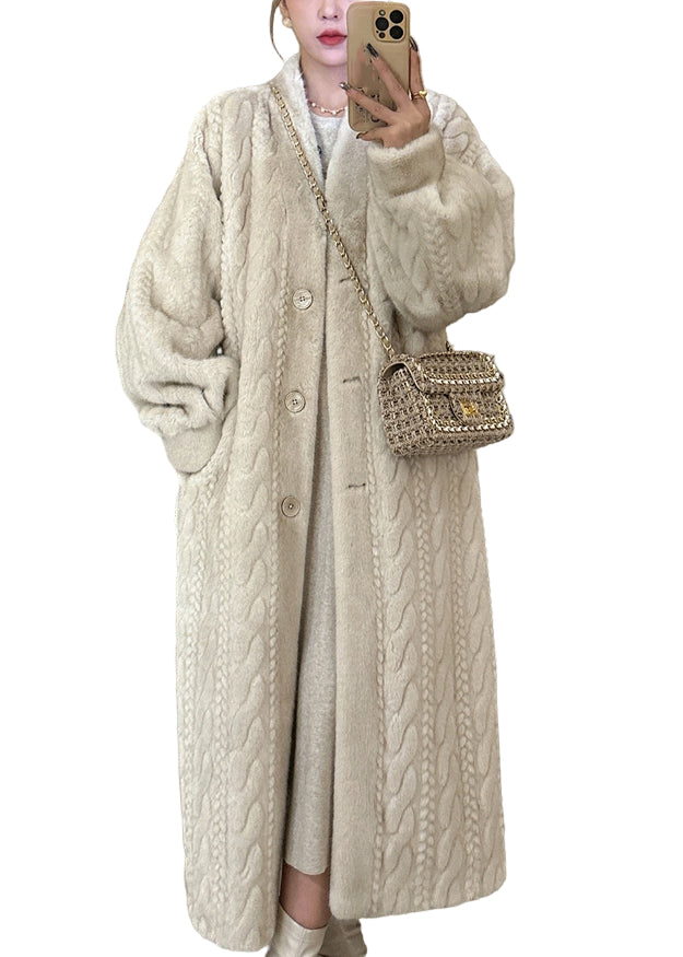 Damens Lång Kappa V-hals med Knappar 0