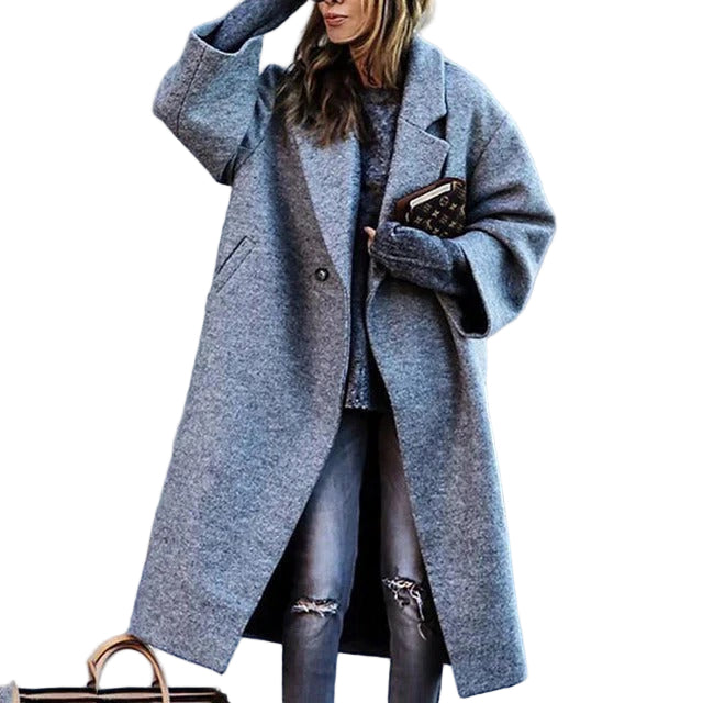 Damens Lång Kappa i Ullblandning – Oversized Passform 0
