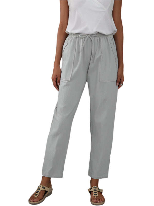 Damens Loungebyxor Elastisk Midja Bomull Linne 0