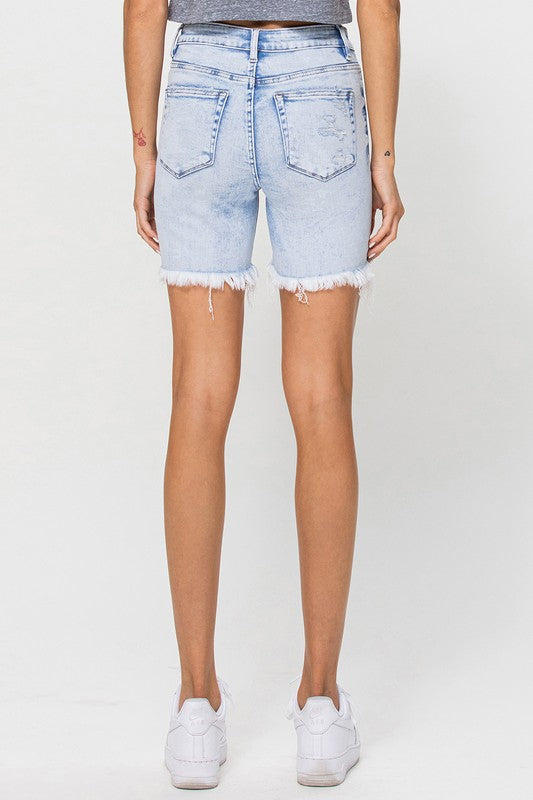 Damens Midi Shorts Hög Midja Ljus Denim 2