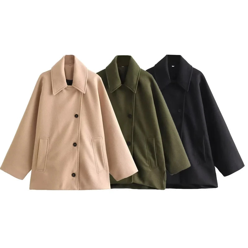 Damens Oversized Vinterjacka med Långa Ärmar och Knäppning 5