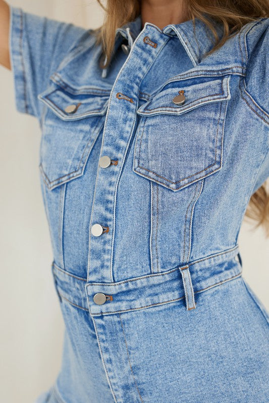 Damens Romper i Denim med Knappar och Fransar 2