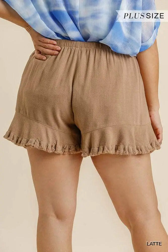 Damens Shorts Volangkant Linneblandning Elastisk Midja med Fickor 2