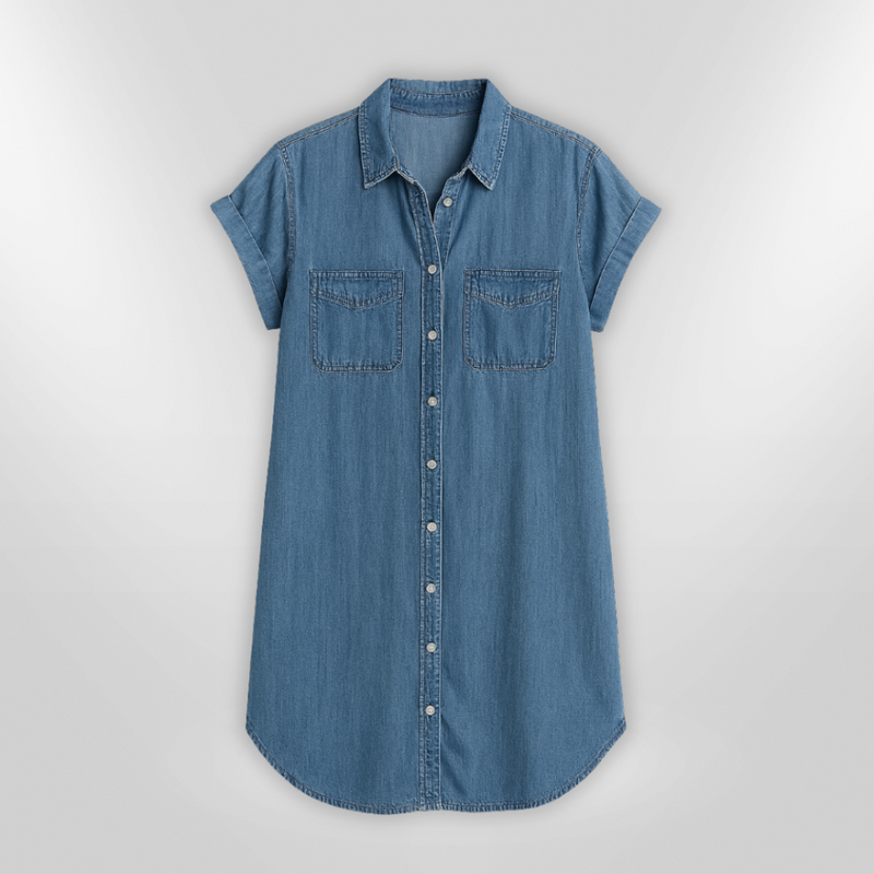 Damens Sommarklänning i Denim med Knäppning 3