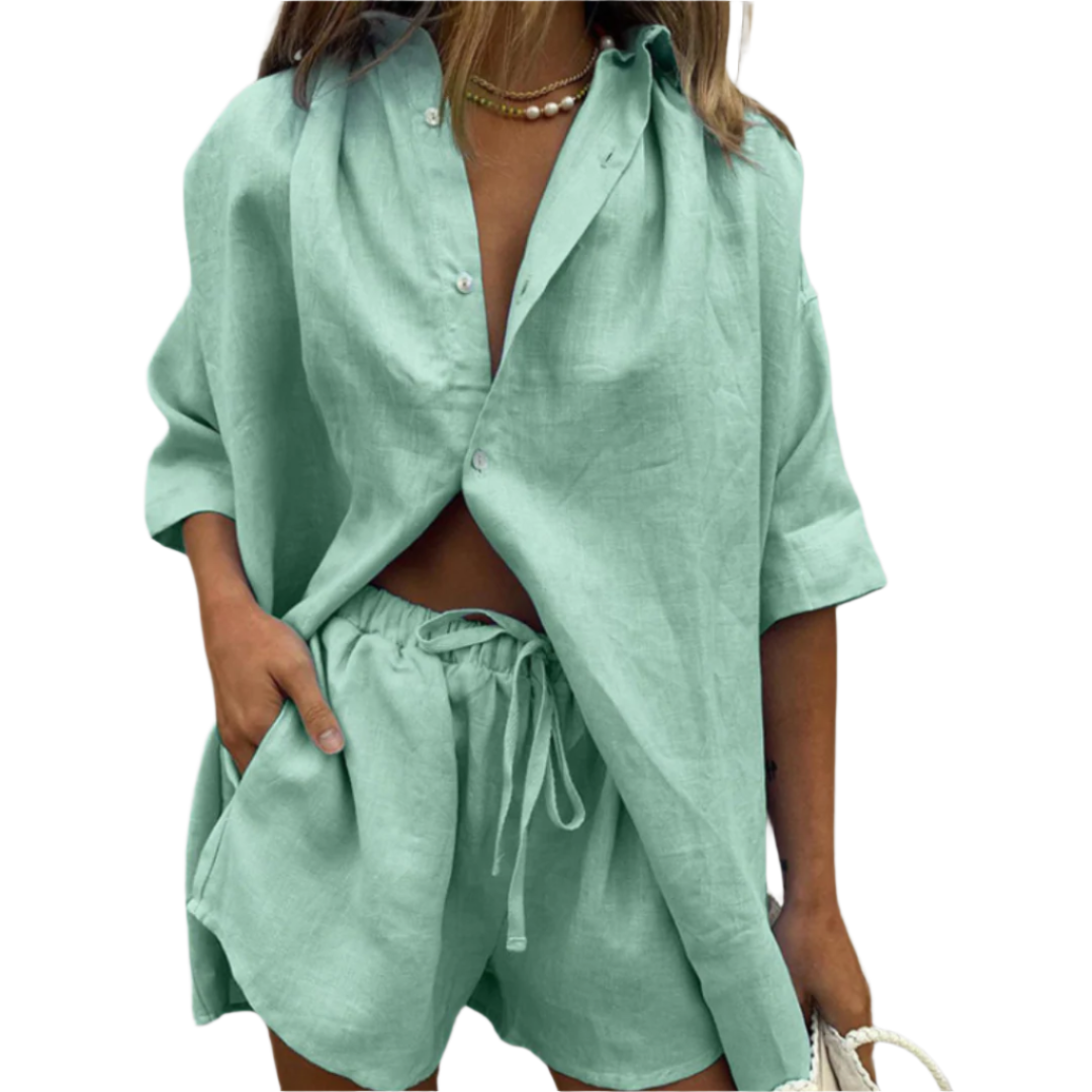 Damens Sommarset Oversize Skjorta och Shorts 0