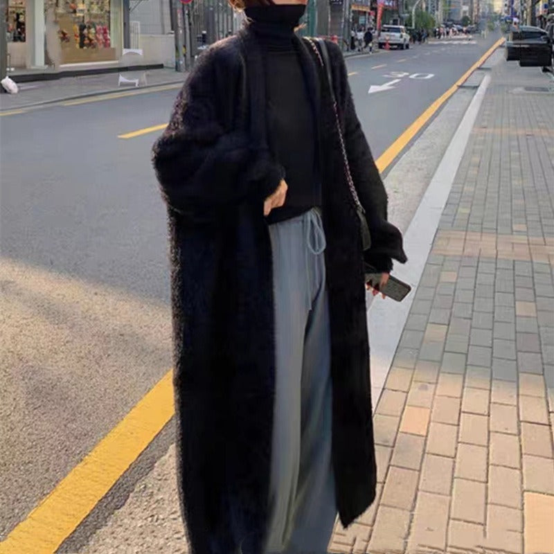 Damens Stickad Cardigan Fleece Oversized 3