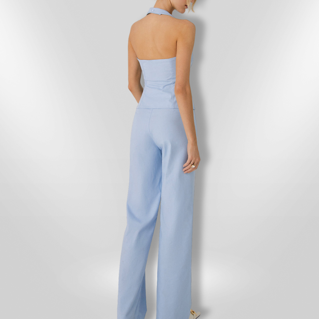 Damensemble Halterneck Top Rak Byxa Tygblandning 2