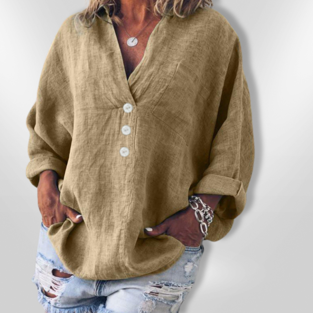 Damer Avslappnad Tröja Knappdesign Bomull Lin 3