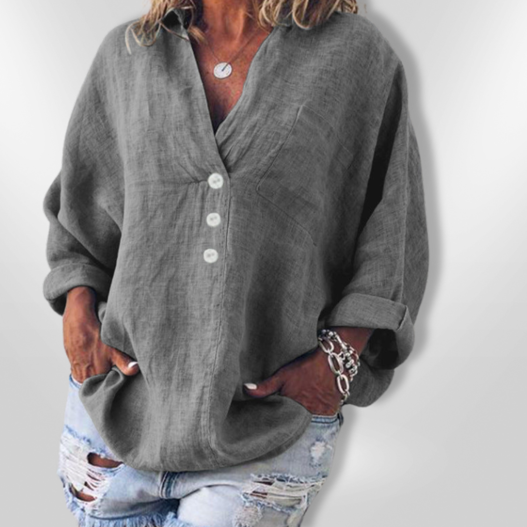 Damer Avslappnad Tröja Knappdesign Bomull Lin 4