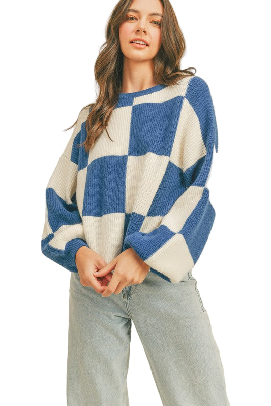 Damer Oversized Pullover Rutig Mjuk Tyg 0