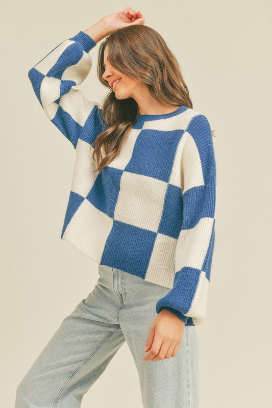 Damer Oversized Pullover Rutig Mjuk Tyg 1