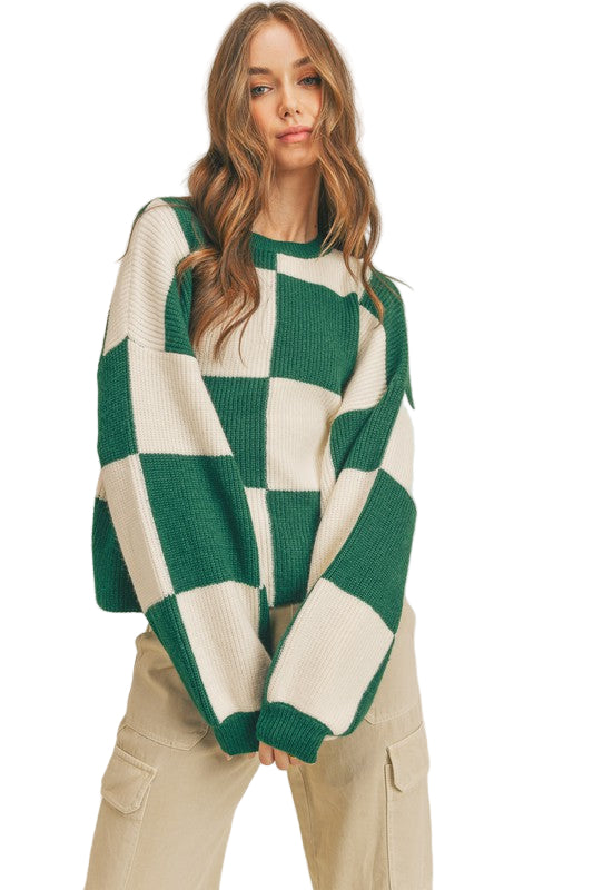 Damer Oversized Pullover Rutigt Mjuk Akrylblandning 0