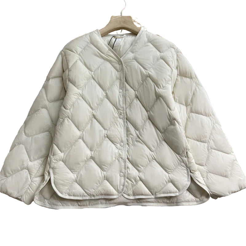 Damerna Pufferjacka Utan Krage Lätt Avslappnad Design 0