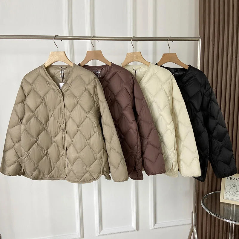 Damerna Pufferjacka Utan Krage Lätt Avslappnad Design 4