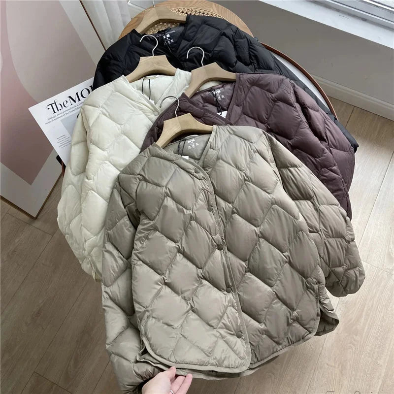 Damerna Pufferjacka Utan Krage Lätt Avslappnad Design 5