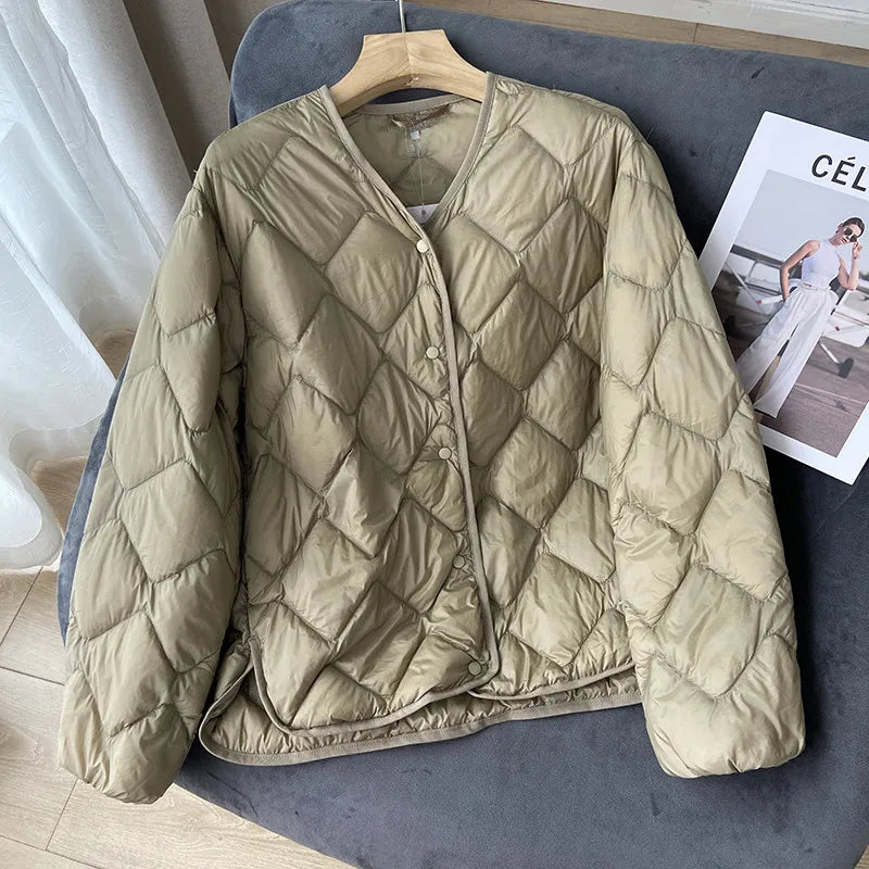 Damerna Pufferjacka Utan Krage Lätt Avslappnad Design 7