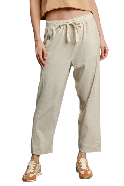 Damernas Byxor med Dragsko och Elastisk Midja i Linneblandning 0