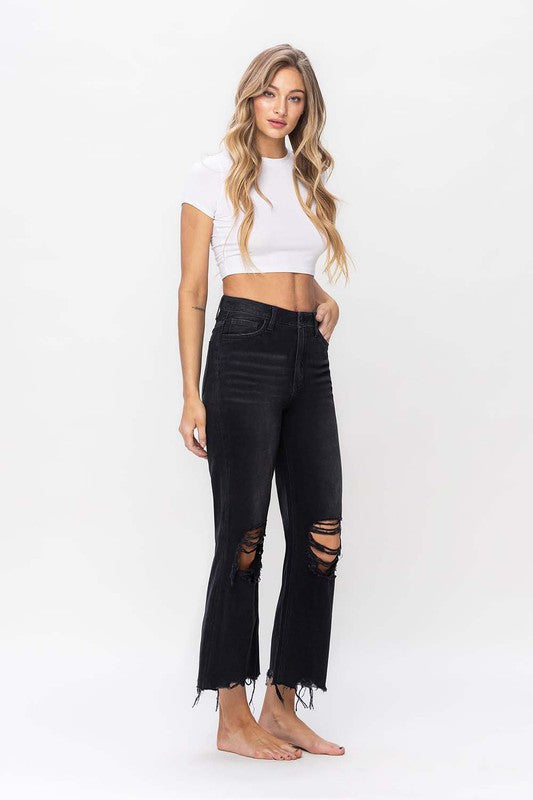 Damernas Cropped Flare Jeans i Vintage Stil 2