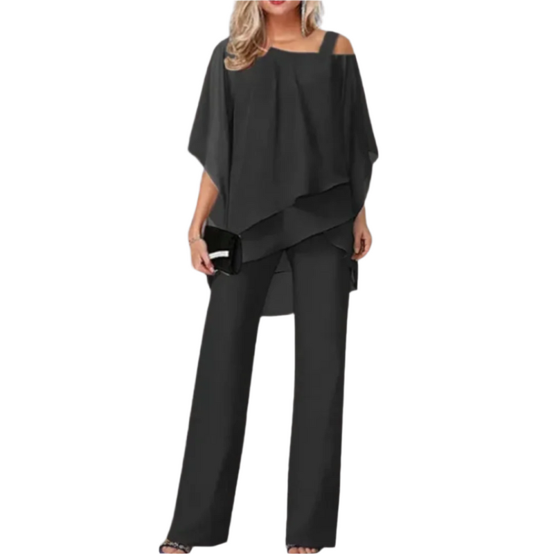 Damernas Elegant Set Asymmetrisk Top och Vida Byxor 0