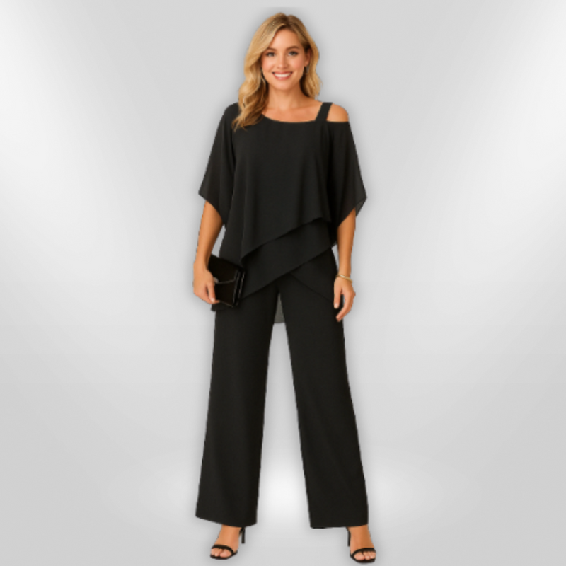 Damernas Elegant Set Asymmetrisk Top och Vida Byxor 1