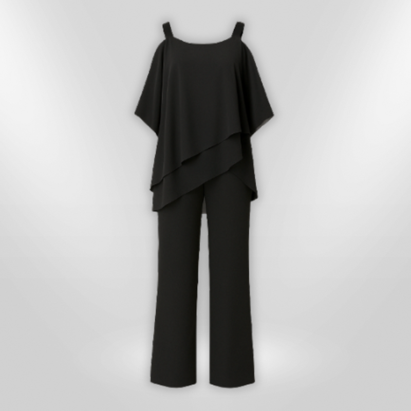 Damernas Elegant Set Asymmetrisk Top och Vida Byxor 2