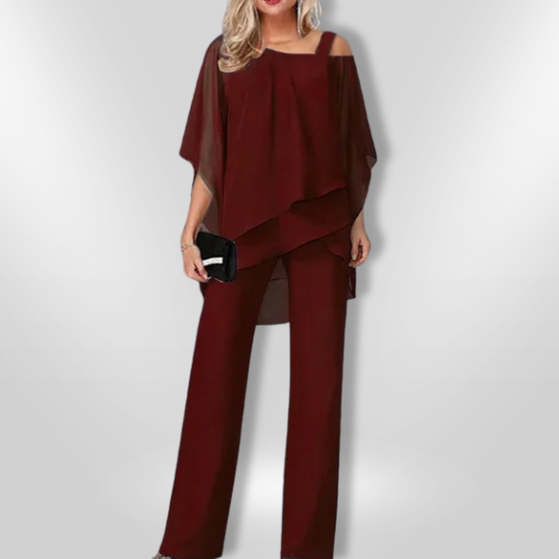 Damernas Elegant Set Asymmetrisk Top och Vida Byxor 6