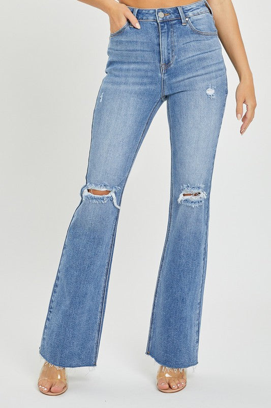 Damernas Flared Jeans Hög Midja Medium Denim 1