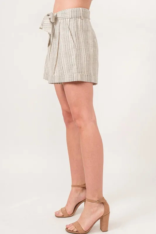 Damernas Flowy Shorts Randig Linneblandning 1
