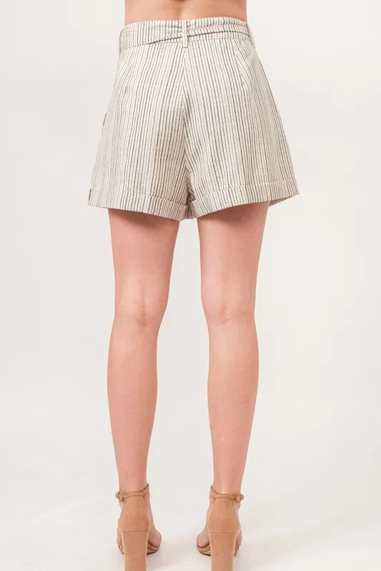 Damernas Flowy Shorts Randig Linneblandning 2