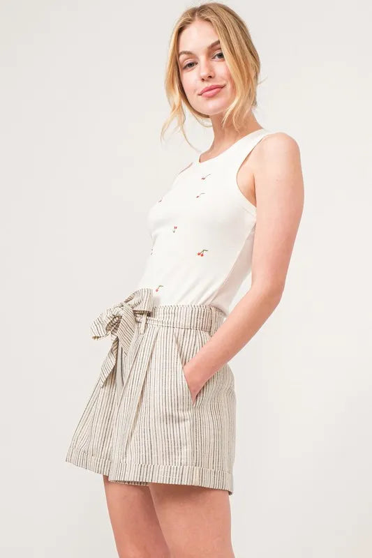 Damernas Flowy Shorts Randig Linneblandning 3