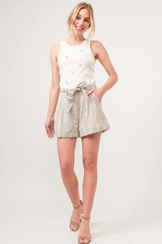 Damernas Flowy Shorts Randig Linneblandning 4